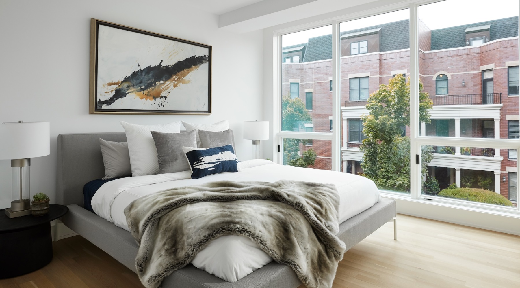 bedroom decor and modern-neutral colored sheets and pillows